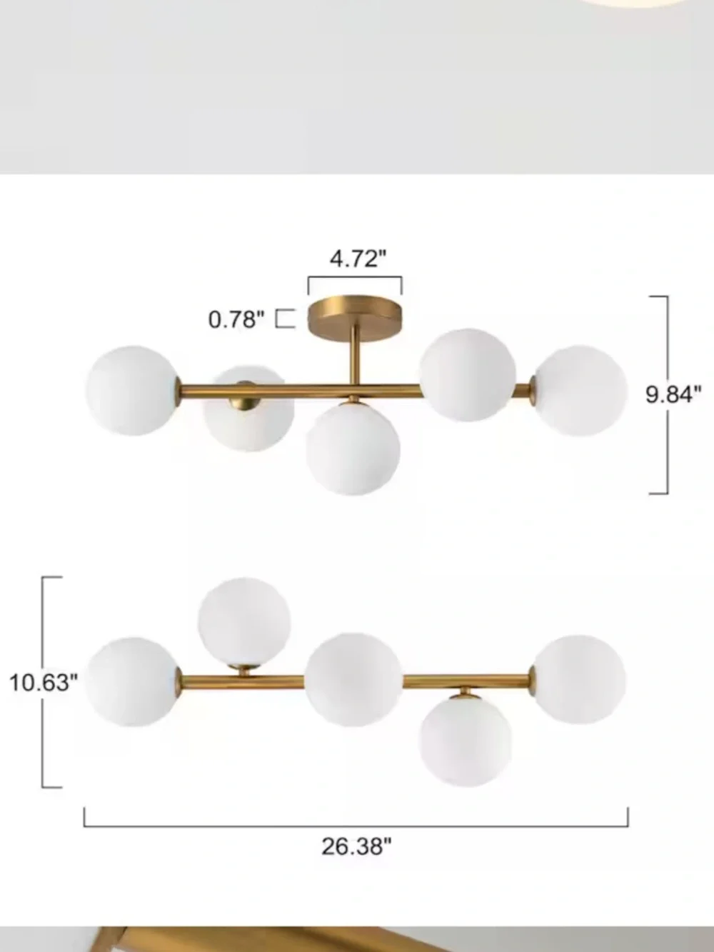 NIB Lucie 26.38 in. 5-Light Gold Modern Linear Semi-Flush Mount Ceiling Globe